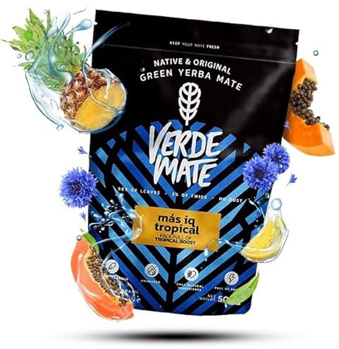 Verde Mate Yerba Mate Tea Mas IQ Tropical 500g – Air‑dried, Unsmoked, Without Stems or Powder, with Guarana and Ginseng, Tropical Energy from Brazil