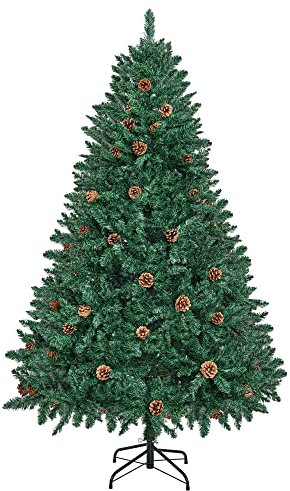 GIGALUMI Künstlicher Weihnachtsbaum grün 120cm 500 Spitzen Tannenbaum mit grün Ästen und Tannenzapfen inkl. Metallständer