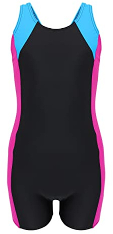 Aquarti Mädchen Badeanzug mit Bein Ringerrücken – Sport Badeanzug Mädchen mit Bein und Racerback, Chlorresistent, Farbe: Schwarz/Amarant/Türkis, Größe: 164