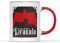 WillowGifts Silhouette Dracula Mug Tea Coffee Cup - Bram Stoker 125th Anniversary Gothic Horror Novel Fiction Goth Vampire Transylvania Whitby Gift Present (Red Handles)