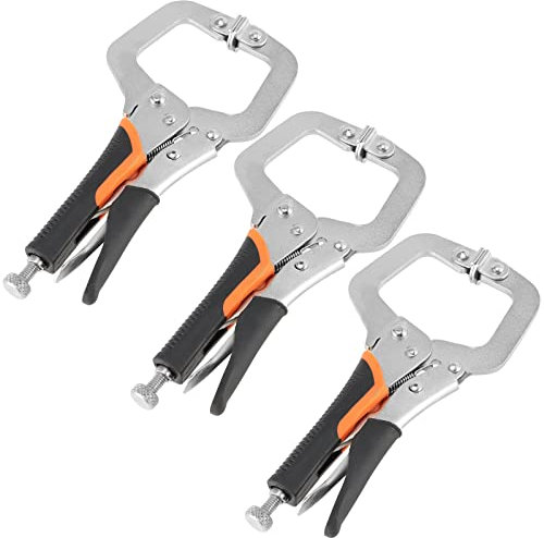 HOZEON 3 alicates de bloqueo de abrazadera C de 6 pulgadas, alicates de abrazadera C de soldadura resistentes con almohadillas giratorias, alicates de bloqueo de agarre de tornillo de banco