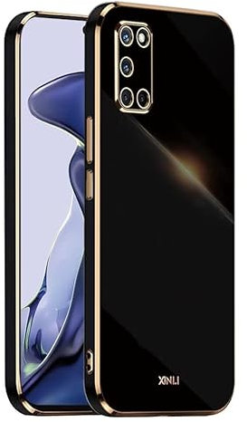 EASSGU Galvanisierter Rahmen Handyhülle für Oppo A52 / Oppo A72 / Oppo A92 (6.5 Inches), Weiche TPU Silikon Schutzhülle - Schwarz