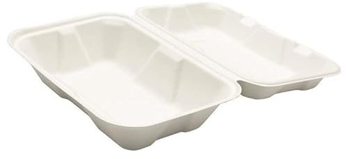 Générique Boite repas en bagasse blanche, 22,9×15,5×7,7cm carton de 200 écoresponsable et compostable