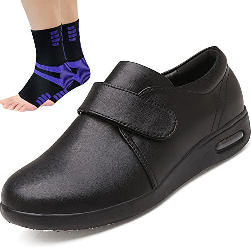 Aocase Uomo Regolabili A Strappo Ortopedici Materiale in Pelle Pantofole Scarpe diabetiche Scarpe da Passeggio Piedi gonfi e Piedi Grassi Scarpe Regolabili,B Black,43 EU