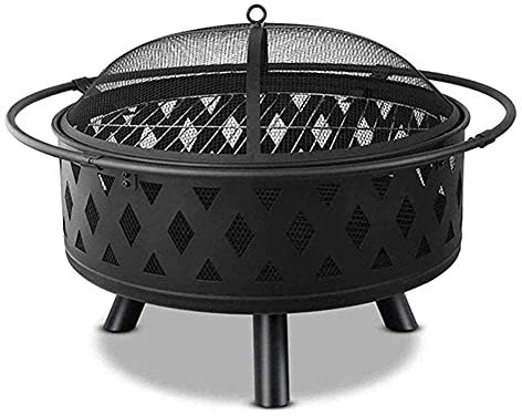 Samnuerly Kleine Feuerstelle, Outdoor-Metallbrazier, Stern-Mond-Form, Garten-Terrassenheizung, Camping-Schüssel, Grill mit Grill, Netzdeckel, Rost