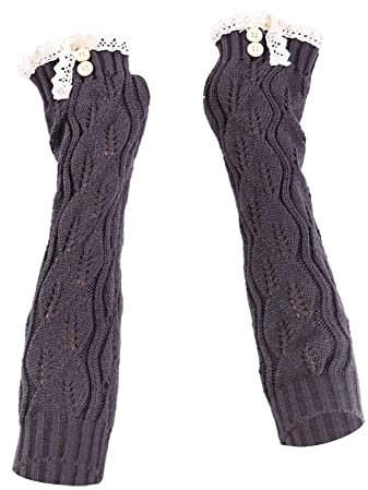 Uposao Damen Mädche Winter Fingerlose Armstulpen,Halb Strickhandschuhe Winter Pulswärmer Spitze Elastische Fingerlose Handwärmer Gestrickt Handgelenk Armstulpen Stulpen Handstulpen,Dunkelgrau