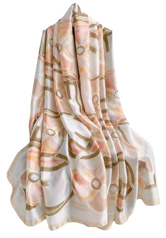 WEIGEER Silk Scarf Women Shawl Blue Scarf Stain Neckerchief Head Wraps Thin Scarf Ladies Beach Shawl Vintage Painting Bridal Belt Chiffon Scarf Muslim Colorful Cloth Christmas Scarf (Pinkk)