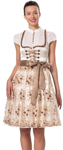 Dirndlwelle Dirndl Damen Trachtenkleid Damen,Dirndl Schürze Einzeln,60CM Bestickt Classic Creme Gold Dirndlkleider Faschingskostüm Germandress für Volksfest Oktoberfest Gr.40