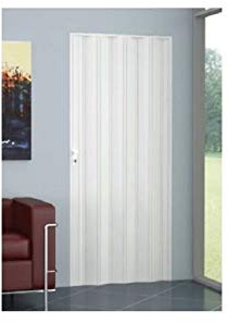 Porte coulissante pliante blanche ou marron avec poignée de porte avec fermeture magnétique, hauteur 214 cm, largeur d'encastrement 83 cm, hauteur 214 x 83 cm, double paroi (blanc)