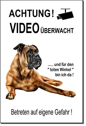 Boxer-Videoüberwacht-Hund-Schild-Hundeschild- 3 Größen-Aluminium-Hunde-Tierschild-Warnschild-Hinweisschild (1451-129=30 x 20 cm mit 4 Löcher)