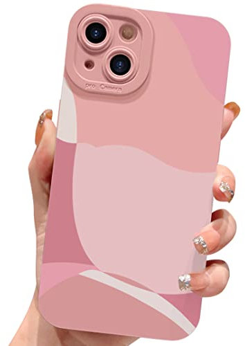 ECZOIL Compatible with iPhone 14 Case 6.1 Inch,cute painted art lens protective slim soft phone case for iPhone 14 for women girl-Pink
