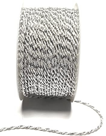 s.dekoda Kordel 50m x 2mm zweifarbig Weiß - Silber Drehkordel Dekoband Kordelband Kordelschnur