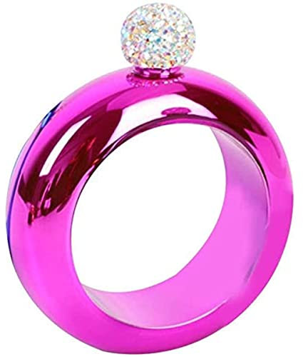 Flask Bangle Bracelet, Stainless Steel Bangle Shape Flagon, Creative Hip Flask Bracelet for Women with Rhinestone, with Funnel, for Birthday Party Club Bar,Pink