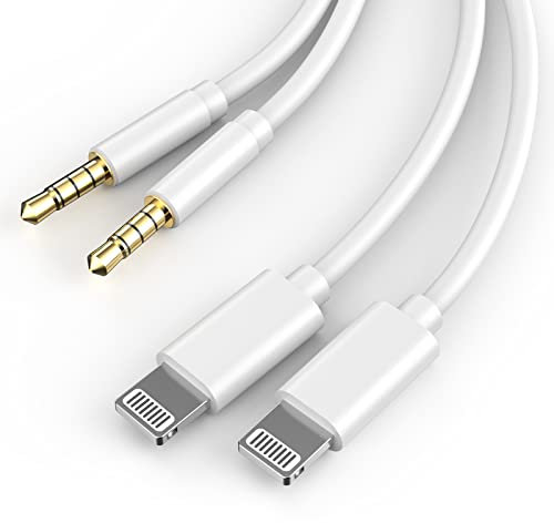 Lot de 2 cordons auxiliaires pour iPhone, iPhone pour voiture, certifié Apple MFi, câble adaptateur auxiliaire Lightning vers iPhone 3,5 mm pour iPhone 14/13/12/11/XS/XR/X 8 7 6/iPad vers