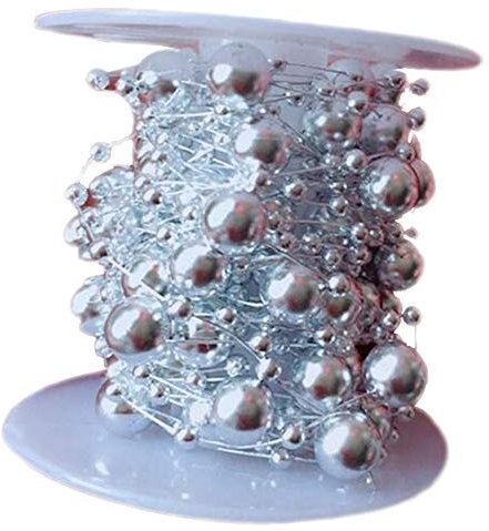 10 M Weihnachtsbaumschmuck Silber Gold Perlen Girlande, Perlenstränge Spule Perlenschnur Perlenrolle Perlengirlande Für Hochzeitsfeier Weihnachtsbaumschmuck(Silber)