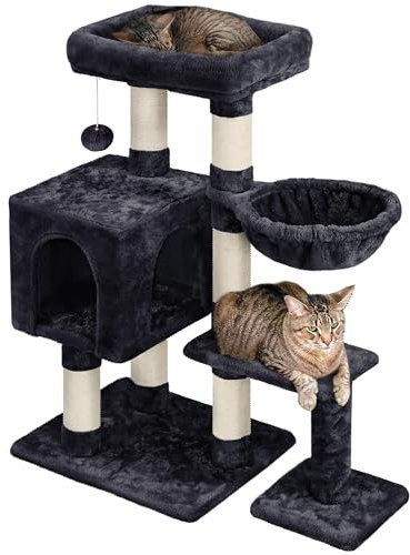 Yaheetech Arbre à Chat Hauteur 96cm Arbre à Grimper Griffoir avec Plate-Forme Centre d'activités et Boule en Peluche Noir