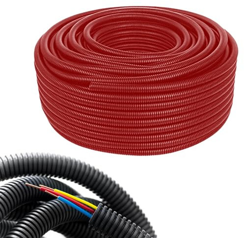 MAKA Tubo Corrugato Flessibile Ignifugo Matassa Bobina Flex per Cavi Elettricità Protettivo Resistente Diverse Misure per Fili Elettrici Scolo Acqua Antenna (diametro 20mm, 100 metri, Rosso)