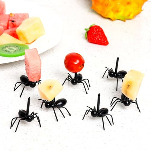 JZK Lot de 24 fourchettes à fruits fantaisie en forme de fourmi pour enfants – Fourchettes à fruits amusantes, mini fourchettes à gâteaux, vaisselle de fête