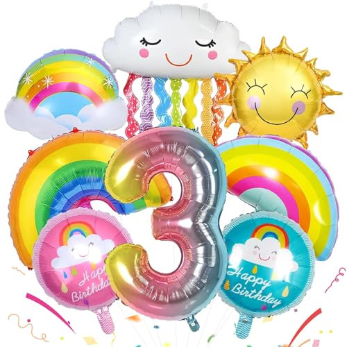 Regenbogen Luftballons 3 Jahre 8 Stück Regenbogen Geburtstagsdeko Regenbogen Deko Regenbogen Deko Kindergeburtstag für Geburtstags Festival Party Dekoration
