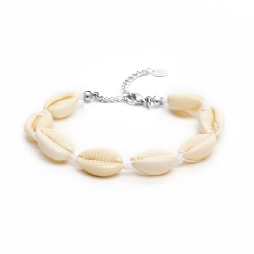 BERGERLIN Bracelet coquillage pour femmes et hommes - Avec fermoir doré et certification d'authenticité (M-L, blanc)