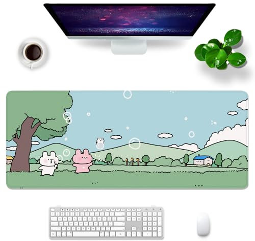 Kawaii Grand tapis de souris de jeu XL Vert 80 x 30 x 0,3 cm Joli tapis de souris (XL Kawai-5)