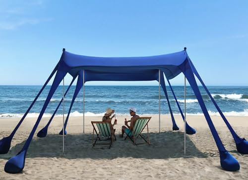 Vibemo Beach Tent, UPF50+ Protection Sun Shelter with 8 Sandbags, 10 x 10ft, Includes Sand Shovel, Ground Pegs & Stability Poles, Outdoor Beach Canopy Pop Up Sunshade for Camping, Fishing, or Picnics