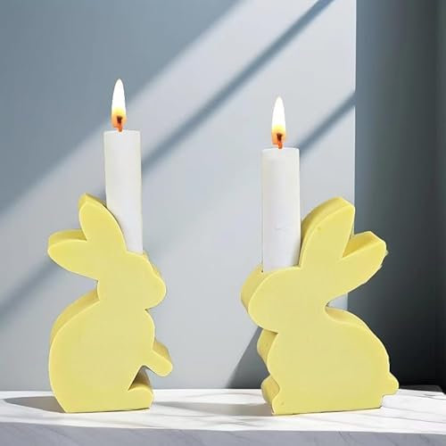 Ostern Hase Silikonform Kerzenhalter, Ostern Kaninchen Silikonformen Gießformen Kerzenhalter, Gießformen Silikon, Silikon Gießform Kerzenhalter, Gießform Beton Kerzenhalter für Stabkerzen (2 Stück)