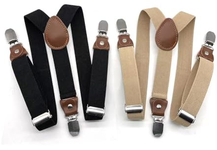 Anshili 2 stück Kinder Hosenträger mit 3 Clips Y-Form - 2.5 cm Breit (H)