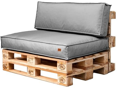 GoldenGroup Gartenset Kissen für Palettenmöbel Grau - Strapazierfähiges Gewebe - Palettenkissen Set Gefüllt mit Schaumgranulat - 120x80x10 Sitzkissen - 120x40x15 Rückenkissen