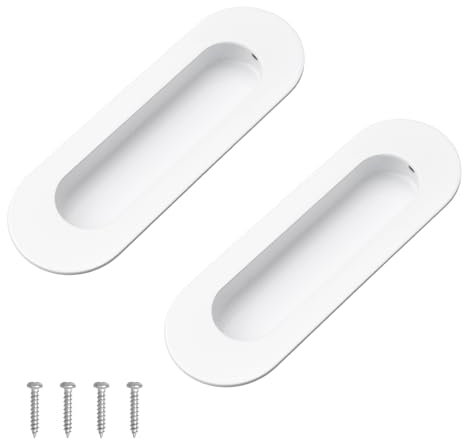 MOROBOR Lot de 2 poignées d'armoire encastrées, bouton ovale en acier inoxydable blanc chaud avec vis, installation apparente, poignée de traction intégrée pour armoire tiroir et porte coulissante