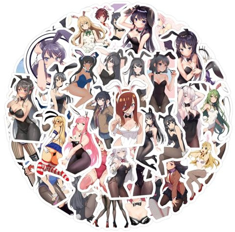 60 Stück Anime Bunny Mädchen Aufkleber für Erwachsene, Cartoon, sexy Mädchen für Skateboard, Laptop, Wasserflaschen, Auto, Handy, Fahrrad, Motorrad, Reiseetui, Stoßstange, Notizbuch, Helm,