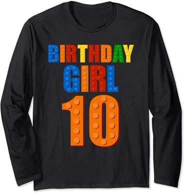 10. Geburtstag Mädchen Master Builder 10 Years Old Block Buildin Langarmshirt