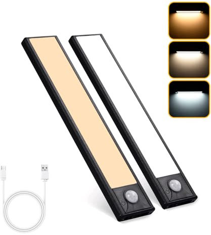 MKKM Unterbauleuchte Küche Led 2 Stück 20cm, Schrankbeleuchtung mit Bewegungsmelder LED Küche 2000mAh led leiste Batterie Aufladbar für Küche Kleiderschrank Flur Treppe