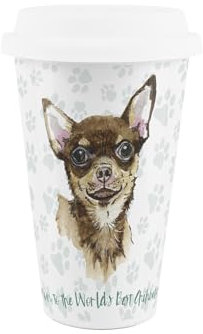 World's Best Chihuahua Dog Ceramic Travel Mug - Novelty Gifts for Dog Mums - Reusable Silicone Lid Double-Walled Insulated Hot/Cold Drinks Tea Coffee Cup