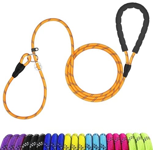 MEKEET Slip Lead for Dogs - 6Ft Orange Rope Dog Lead with Soft Padded Handle, Reflective Dog Leash for Small Dogs Breeds, Strong Dog Training Leads