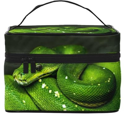 Schlangengrünes Reptil, Make-up-Tasche, Kosmetiktasche, tragbare Reise-Kulturtasche, Federmäppchen