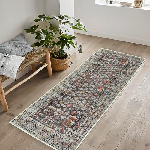 artyrugs Machine Washable Rug, 60x180cm, 75% Recycled Cotton, Short Pile, Non-Slip Backing, Non-Shedding, Area Rugs for Bedroom, Kitchen, Hallway, Office, Runner, Opal Charcoal