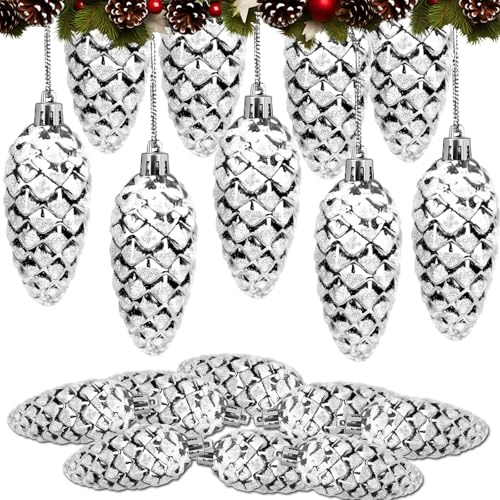 Glitzer Christbaumschmuck Zapfen,8 Stück Lustige Weihnachtskugeln Silber Tannenzapfen Deko Anhänger Weihnachten für Weihnachtsbaumschmuck Weihnachtsbaum Deko Lustige Weihnachtsdeko