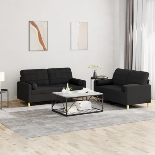 ZEYUAN 2-TLG. Sofagarnitur mit Kissen Schwarz Stoff, Sofa Mit Relaxfunktion, Couchgarnitur, Wohnzimmer Sofa, Couch, Sofa Set 3201294