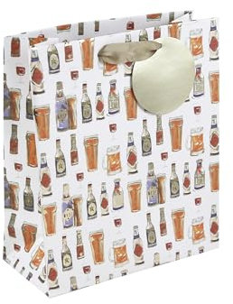Eurowrap White Kraft Paper Beer Bottle Gift Bag With Gift Tag - Gift Bag for Father's Day, Dad, Happy Birthday - Eco Friendly Bag - Mens Gift Wrap Occasion Present - Medium Size