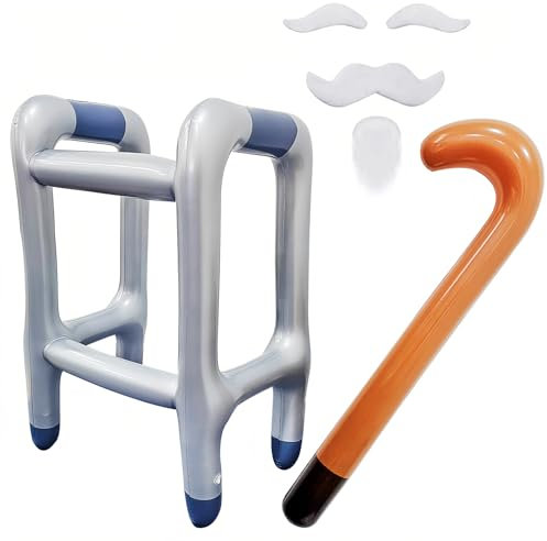 VIEKIER Aufblasbare Gehhilfe und Aufblasbare Spazierstock mit Bart Aufblasbarer Rollator mit Aufblasbarem Gehstock das perfekte Set für Ihr Kostüm als Oma oder Opa zum Karneval