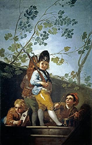 ZHAOSHAN klassischer Tier Bilder grafiti kunst poster Muchachos Jugando a Soldados von francisco de goya Vintage Wandbild für Wanddekoration 60x90cm