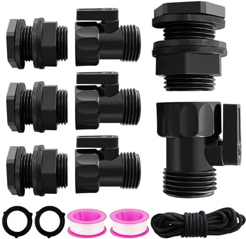 Regentonnen-Zapfhahn-Set, 4-teiliges Set, Wasserschlauch, Absperrkugelhahn, Kunststoff-Gartenschlauch, Absperrventil + 3/4 GHT Regentonne, Schottverschraubung für Regentonnen, Wassertank, Teich