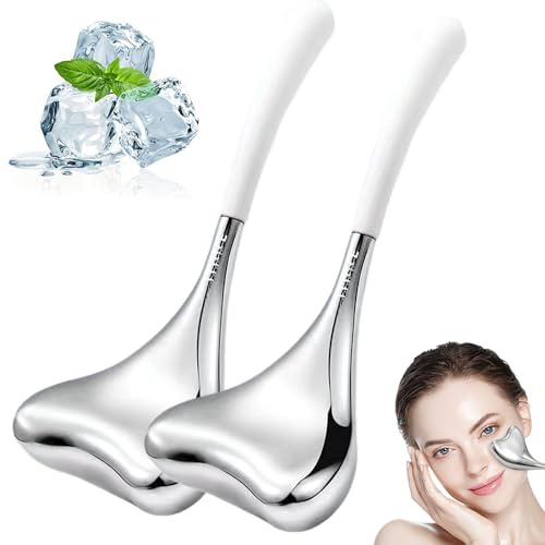 WYFCR 2PCS Ice Globes Gesichtshaut Pflege Werkzeuge, Gesicht Augen, Cryo Sticks für Hautpflege, Edelstahl Gesicht Schönheit Cryo Sticks für Mädchen Damen, kühlende Massage Spa Globes(weiß)