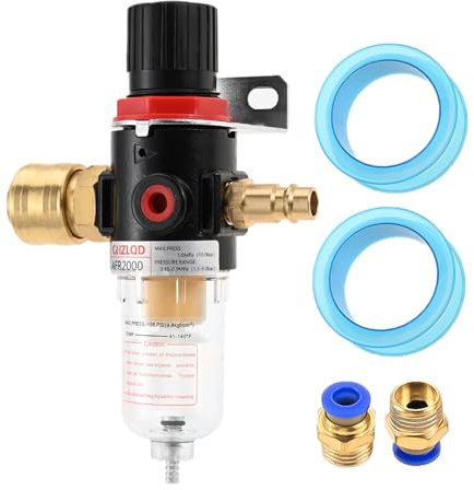 Aupoko 1/4 Inch Air Pressure Regulator - Moisture Filter Compressor Regulator with Pressure Gauge and Quick Couplings and Sealing Tape for Compressor and Air Equipment, Pneumatic Tool