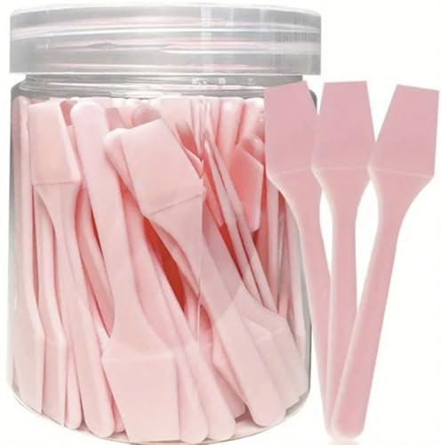 100 Pink Multipurpose Make Up and Cosmetic Spatulas in Tub, Plastic Disposable for Appilcation of Make-up or for hygenically demostrating creams and gels in tube