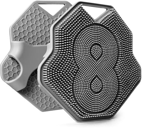 Lintach™ Silicone Body Scrubber - Gentle Exfoliating Body Scrubber - Ergonomic Shower and Bath Brush for Men and Women - Reusable and Food-Grade Silicone Brush for Smooth, Supple Skin, (Gray)
