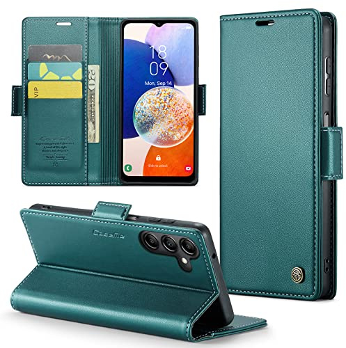 Phernykas Coque Portefeuille pour Samsung A14, RFID | 3 Porte Cartes, Housse Flip Cuir TPU Protection, Béquille, Fermeture Magnétique, Anti-traces, Étui Samsung A14, Vert
