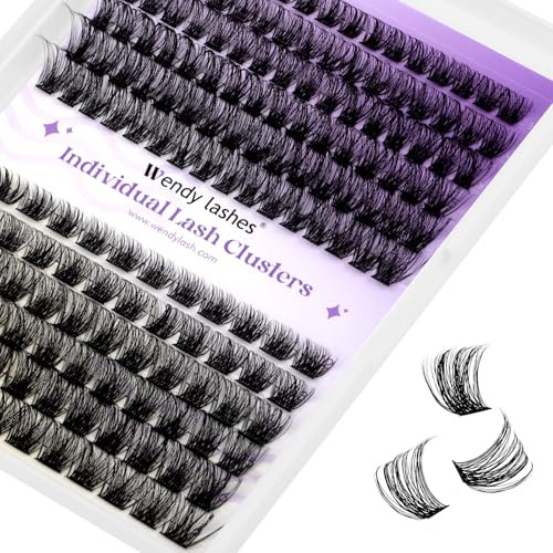 Individual Eyelashes Extensions Soft 12-16mm Mixed Wispy Cluster Lashes D Curl Natural DIY Wide Stem 0.07mm Reusable(C3+C9-D)