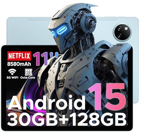 DOOGEE Tab A9 Pro+ Android 15 Tablet, 11 Inch HD Display Tablets, 30GB RAM+128GB ROM/2TB, 8580mAh Tablet, Octa Core, 5G WiFi Android Tablets, Widevine L1, Dual Speaker/Face ID/OTG - BLUE